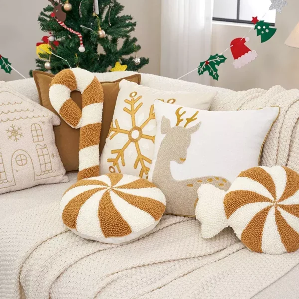 Festive Embroidered Christmas Candy Cane Pillow - Image 2