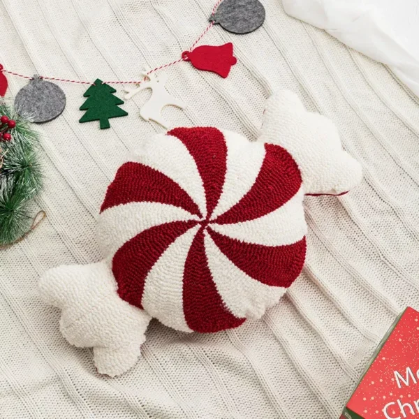 Festive Embroidered Christmas Candy Cane Pillow - Image 6