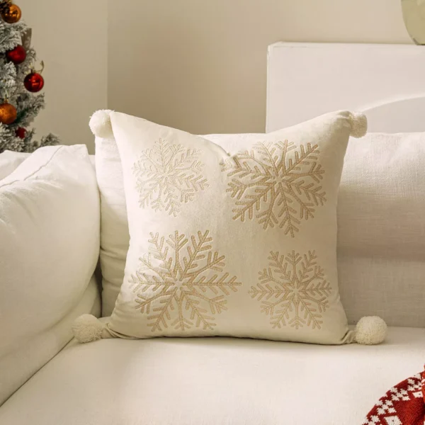 Christmas Decorative Pillowcase 3D Embroidery Snowflake & Santa - Image 6