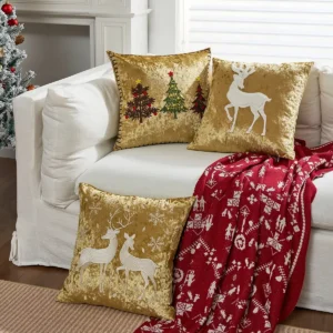 Golden Christmas Cartoon Embroidered Pillow Covers – 45cm Decorative Cushion Case