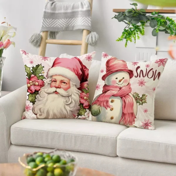 Festive Cartoon Santa Claus Snowman Christmas Pillowcase Cover - Image 3