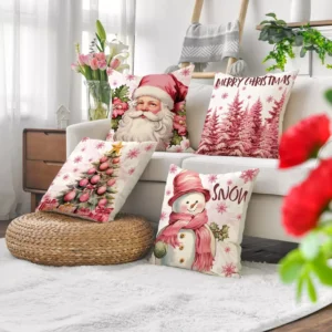 Festive Cartoon Santa Claus Snowman Christmas Pillowcase Cover