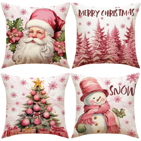Festive Cartoon Santa Claus Snowman Christmas Pillowcase Cover - Image 4
