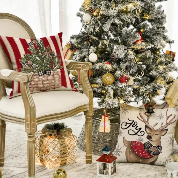 Christmas Snowman and Reindeer Throw Pillow Covers - Image 3