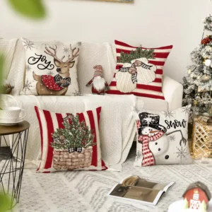 Christmas Snowman and Reindeer Throw Pillow Covers