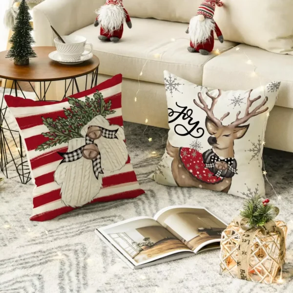 Christmas Snowman and Reindeer Throw Pillow Covers - Image 4