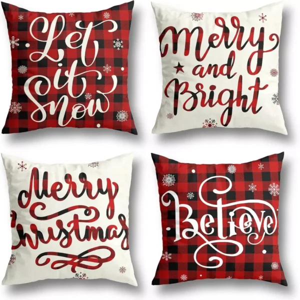 Farmhouse Buffalo Plaid Christmas Pillow Covers - Image 4
