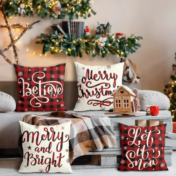 Farmhouse Buffalo Plaid Christmas Pillow Covers - Image 2
