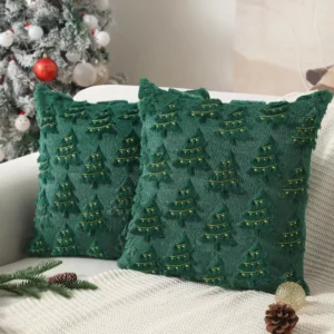 Embroidered Faux Fur Christmas Pillow Covers for Festive Home Decor