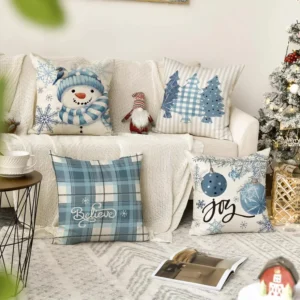 4Pcs Christmas Snowman & Snowflake Throw Pillow Covers