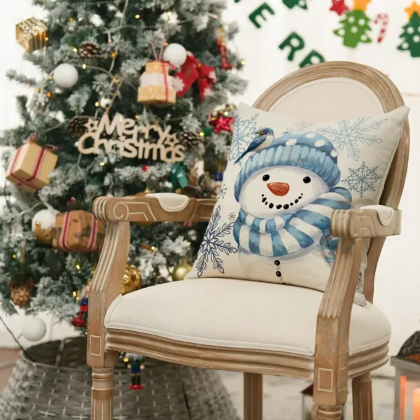 4Pcs Christmas Snowman & Snowflake Throw Pillow Covers - Image 4