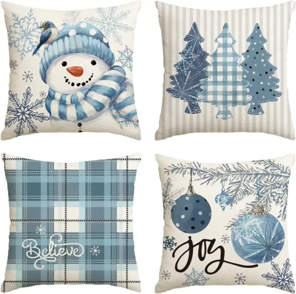 4Pcs Christmas Snowman & Snowflake Throw Pillow Covers - Image 5