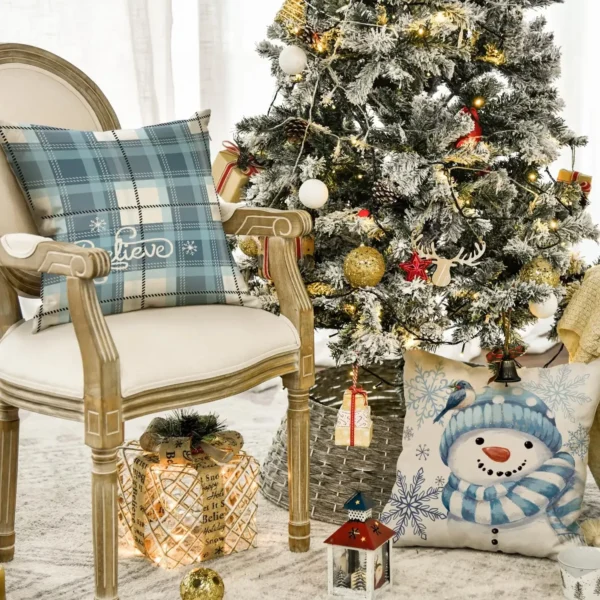 4Pcs Christmas Snowman & Snowflake Throw Pillow Covers - Image 3