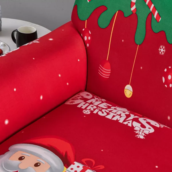 Festive Christmas Elastic Sofa & Pillow Cover Set - Snowman Print, Washable - Image 4