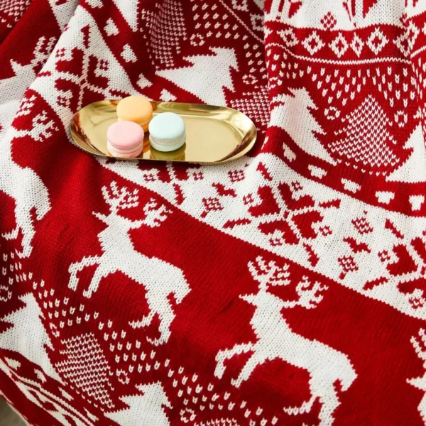Nordic Plaid Red Throw Blanket - Image 3
