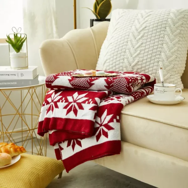 Nordic Plaid Red Throw Blanket - Image 6