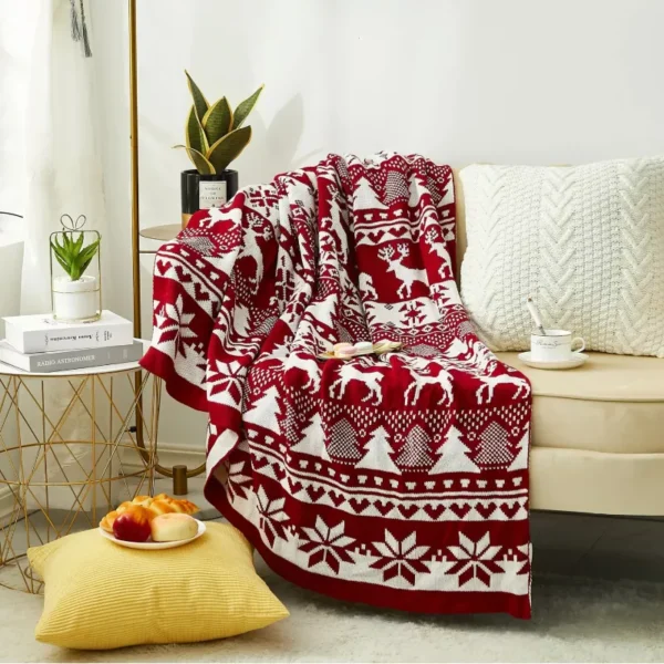 Nordic Plaid Red Throw Blanket - Image 2