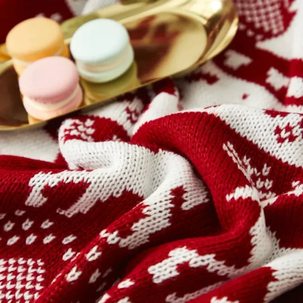 Nordic Plaid Red Throw Blanket - Image 4