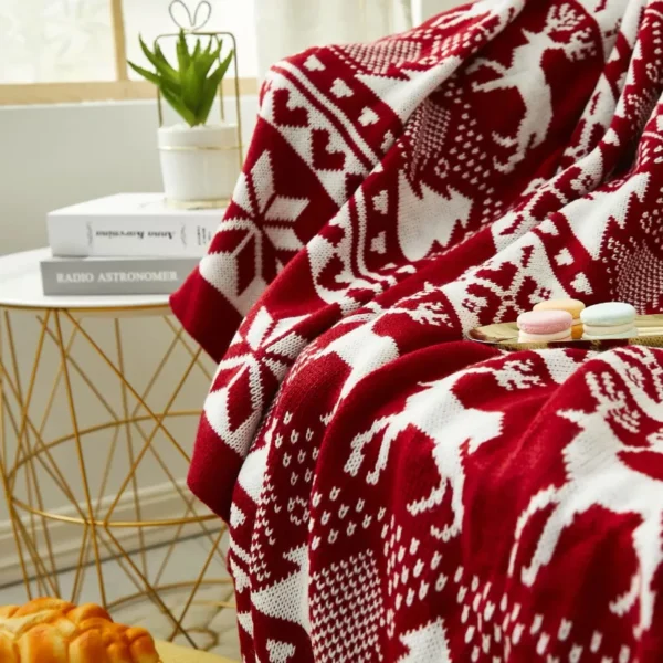Nordic Plaid Red Throw Blanket - Image 5