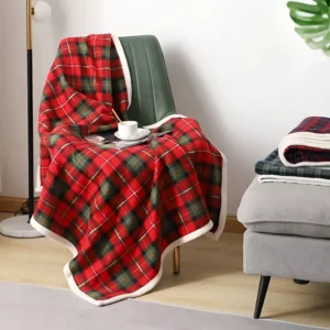 Soft Coral Fleece Plaid Blanket
