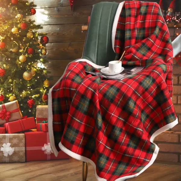 Soft Coral Fleece Plaid Blanket - Image 2