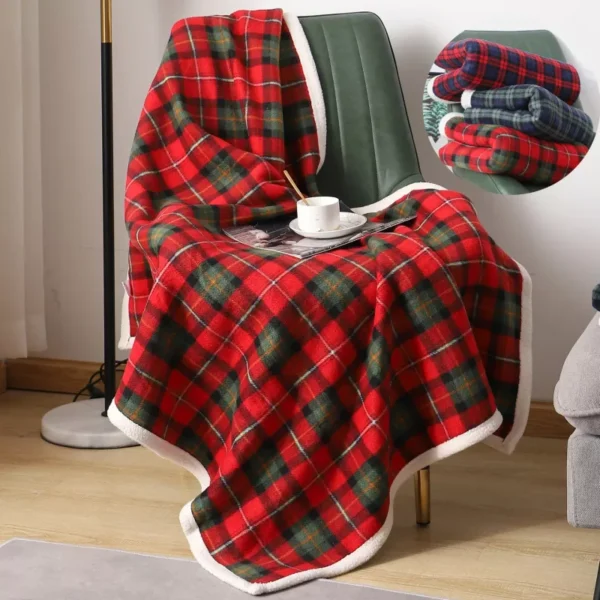Soft Coral Fleece Plaid Blanket - Image 4
