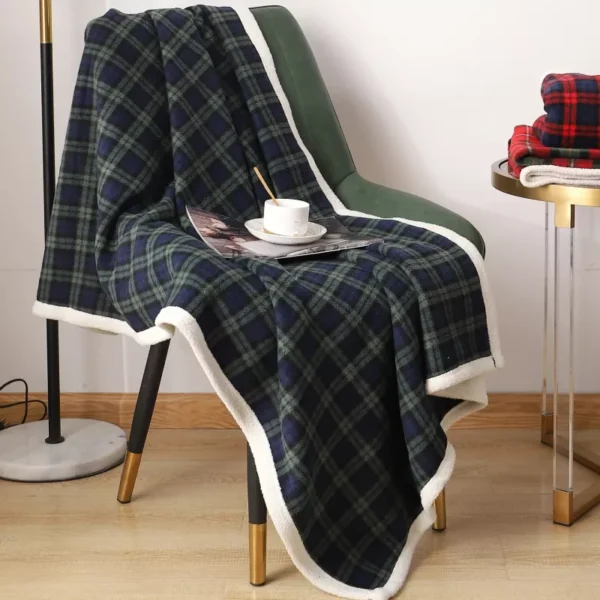 Soft Coral Fleece Plaid Blanket - Image 6