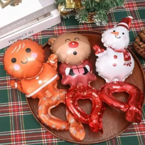Christmas Wrist Balloon Set – Santa, Reindeer, Snowman & Gingerbread Decorations (10-100 Pcs)