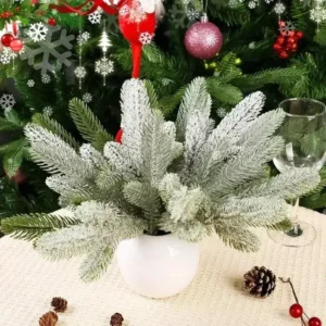 Artificial Pine Needle Branches for Christmas Decor - 26cm Snowy Green Pine Branches (5/10/20/50PCS)