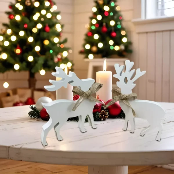 Elegant Wooden Reindeer Christmas Centerpiece - Image 2