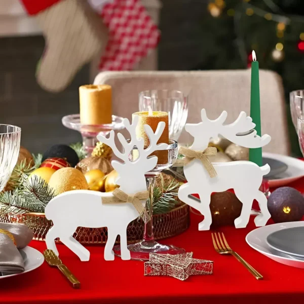Elegant Wooden Reindeer Christmas Centerpiece - Image 5