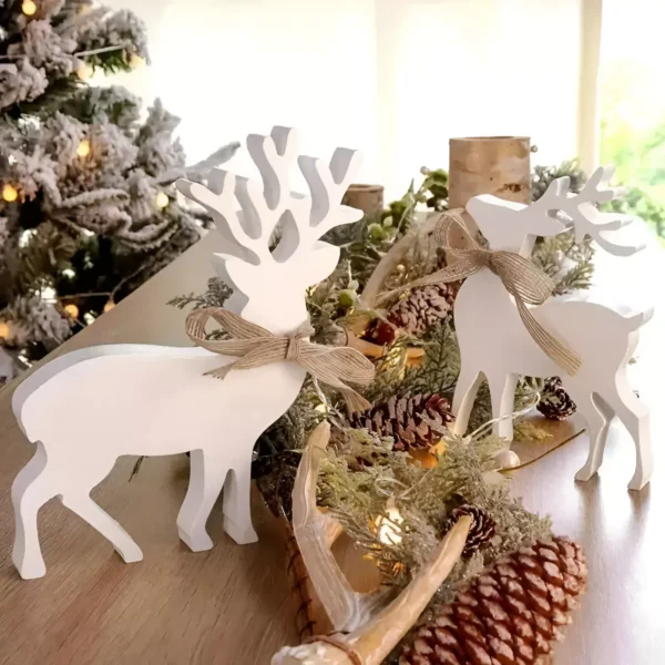 Elegant Wooden Reindeer Christmas Centerpiece - Image 3