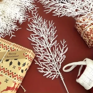 12pcs Artificial White Pine Needles Christmas Floral Branches for Home Decor