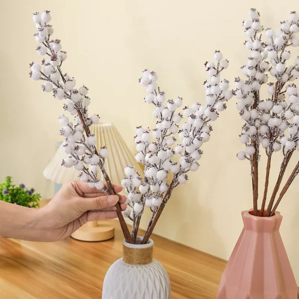 White Christmas Ornament Berry Branch for Flower Arrangements & DIY Crafts - Image 4