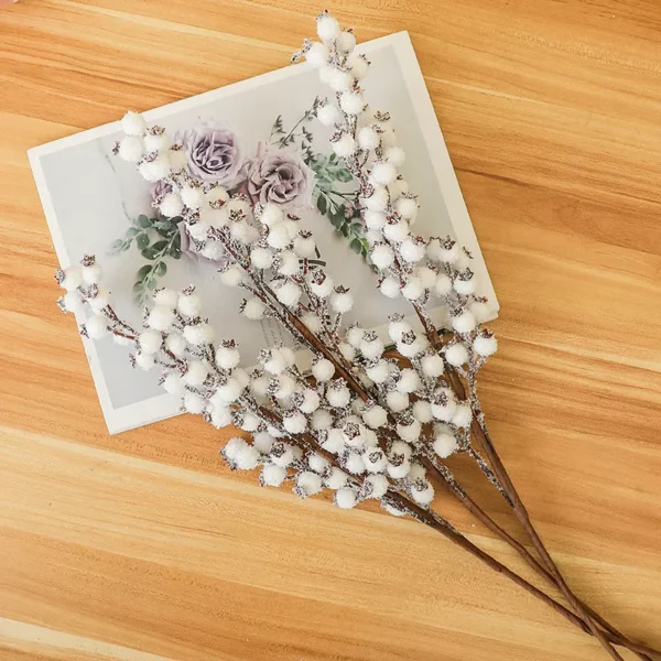 White Christmas Ornament Berry Branch for Flower Arrangements & DIY Crafts - Image 5