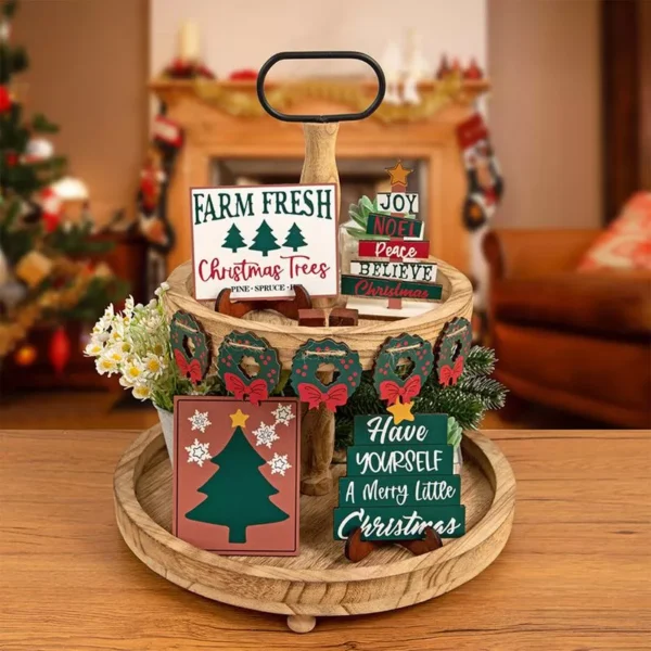 Christmas Tiered Tray Decor Set - Image 3