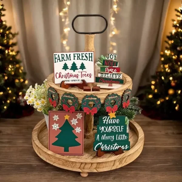 Christmas Tiered Tray Decor Set