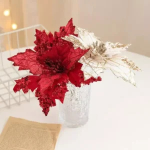 8.3-Inch Glitter Christmas Flower Ornament for Tree and Wedding Décor