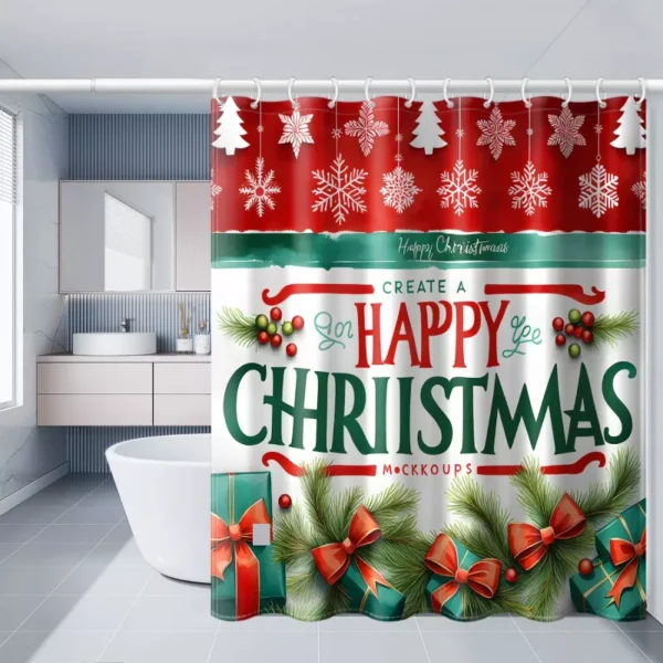 Red and Green Christmas Tree Shower Curtain with Snowflake Print - Image 5