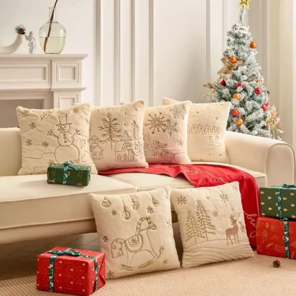 Christmas Plush Embroidered Cushion Cover - Image 5