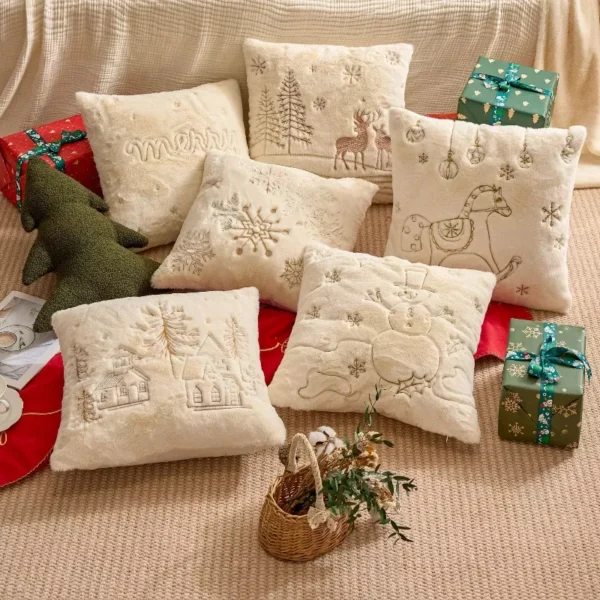 Christmas Plush Embroidered Cushion Cover - Image 2