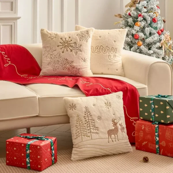 Christmas Plush Embroidered Cushion Cover - Image 4
