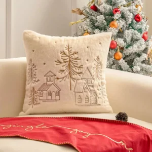 Christmas Plush Embroidered Cushion Cover