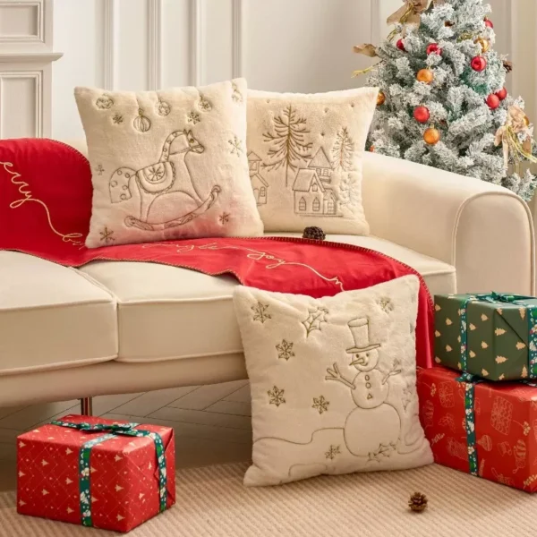 Christmas Plush Embroidered Cushion Cover - Image 3
