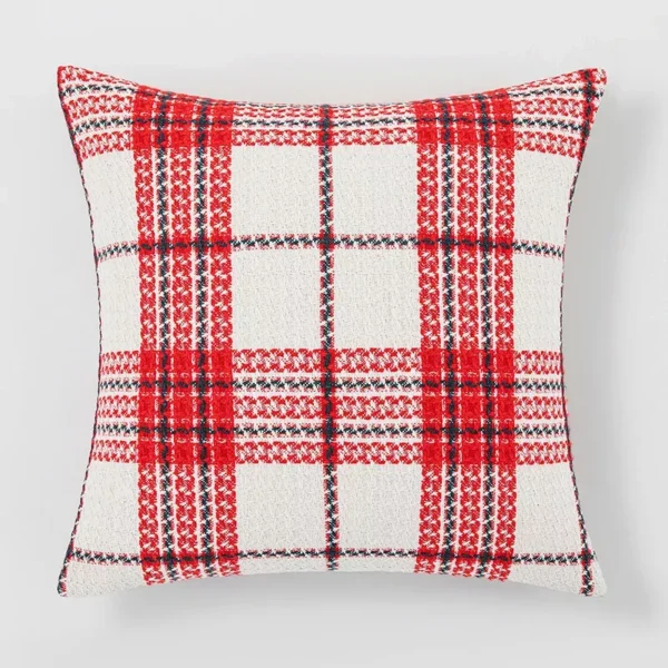 Festive Red and White Plaid Cushion Cover - Image 6