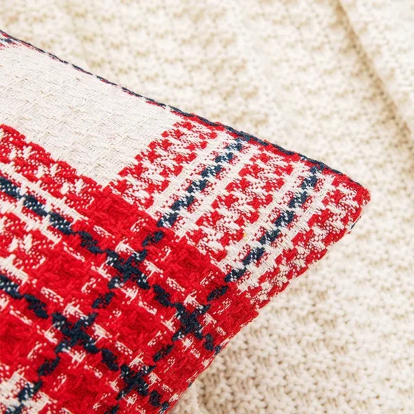 Festive Red and White Plaid Cushion Cover - Image 4