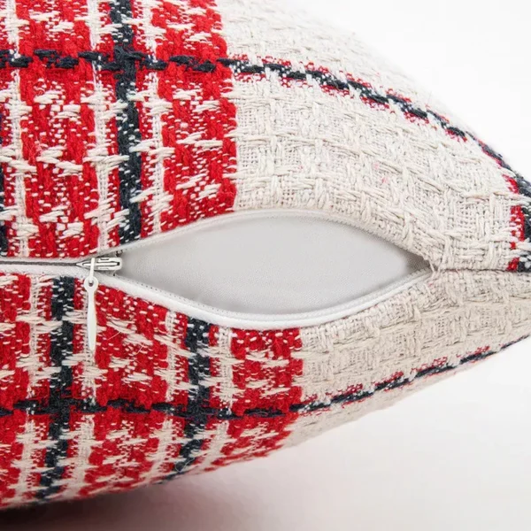 Festive Red and White Plaid Cushion Cover - Image 5