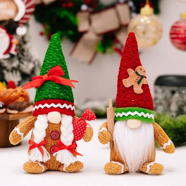 Festive Christmas Gnome Ornaments – Adorable Plush Santa & Gingerbread Gnome Dolls - Image 2