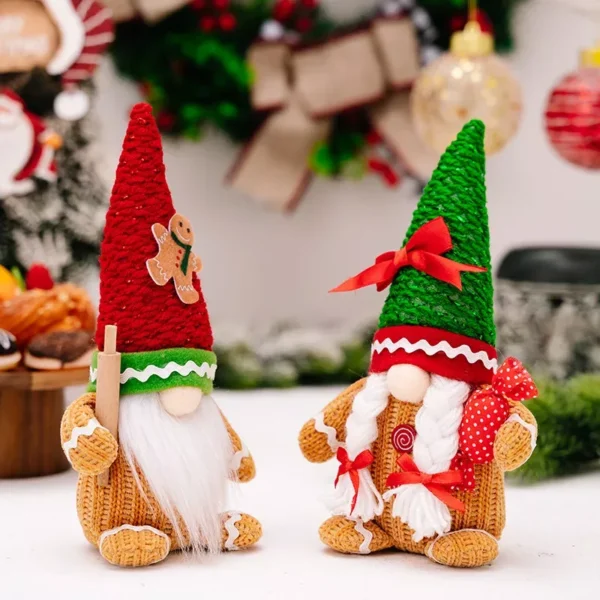 Festive Christmas Gnome Ornaments – Adorable Plush Santa & Gingerbread Gnome Dolls - Image 3