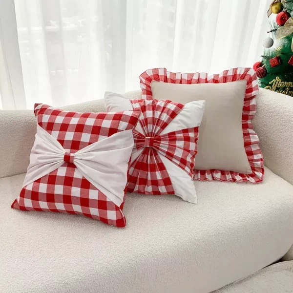 Christmas Bow Patchwork Cushion Cover - Image 3